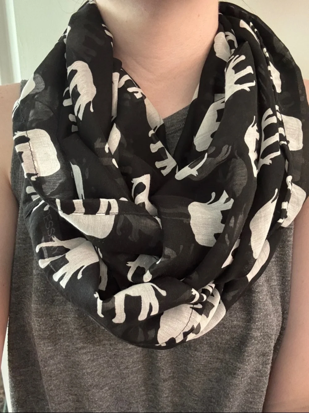Accessory St black & white elephant print infinity/loop scarf